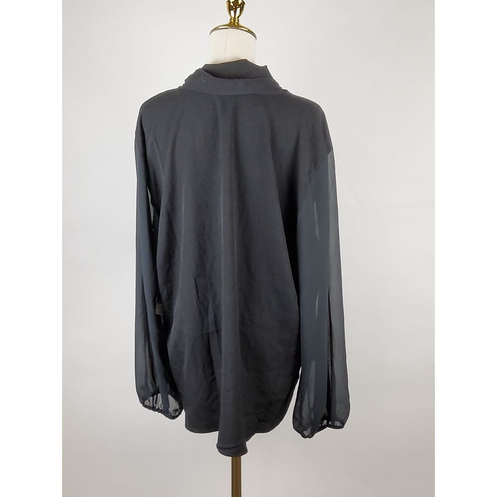 bar III Top Womens XXL Black Tie-Neck Sheer Long Sleeve Career Blouse Casual NWT - Picture 4 of 8